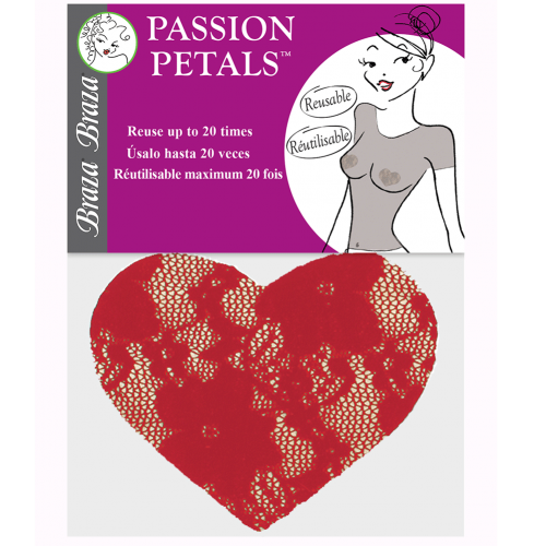 Braza Passion Red Petals Heart Shaped Lace Nipple Covers Package